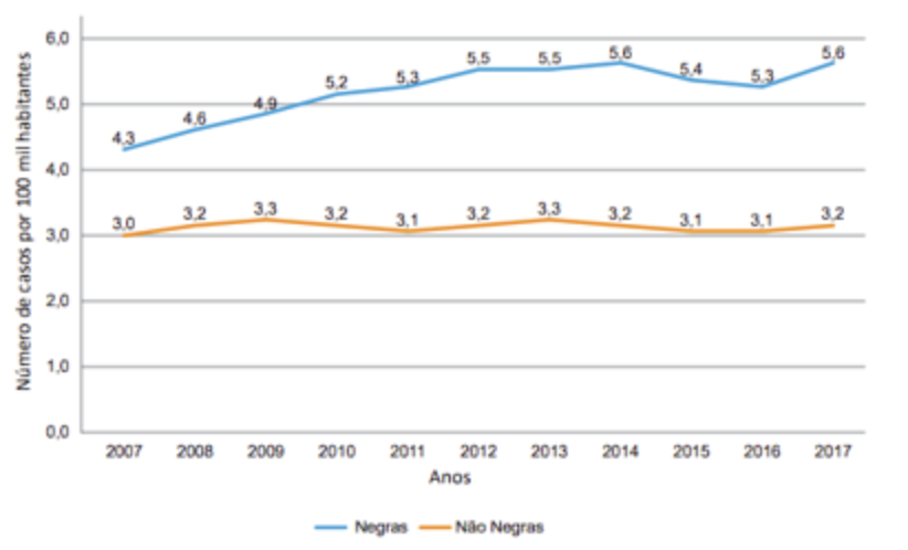 Instituto de Pesquisa Econômica Aplicada (IPEA); Fórum Brasileiro de Segurança Pública (Orgs.).Atlas da violência 2019. Brasília: Ipea, 2019 (adaptado).